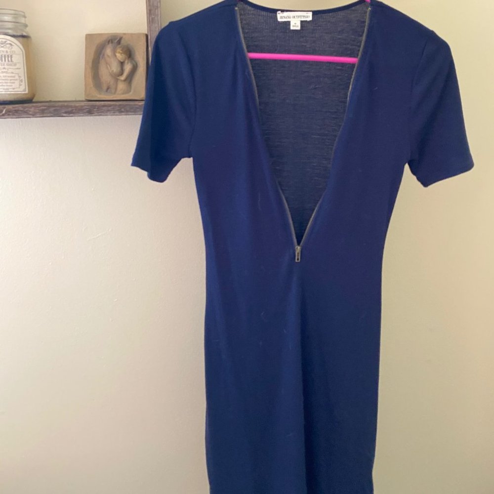 Blue Body Con Zipper Detail Dress